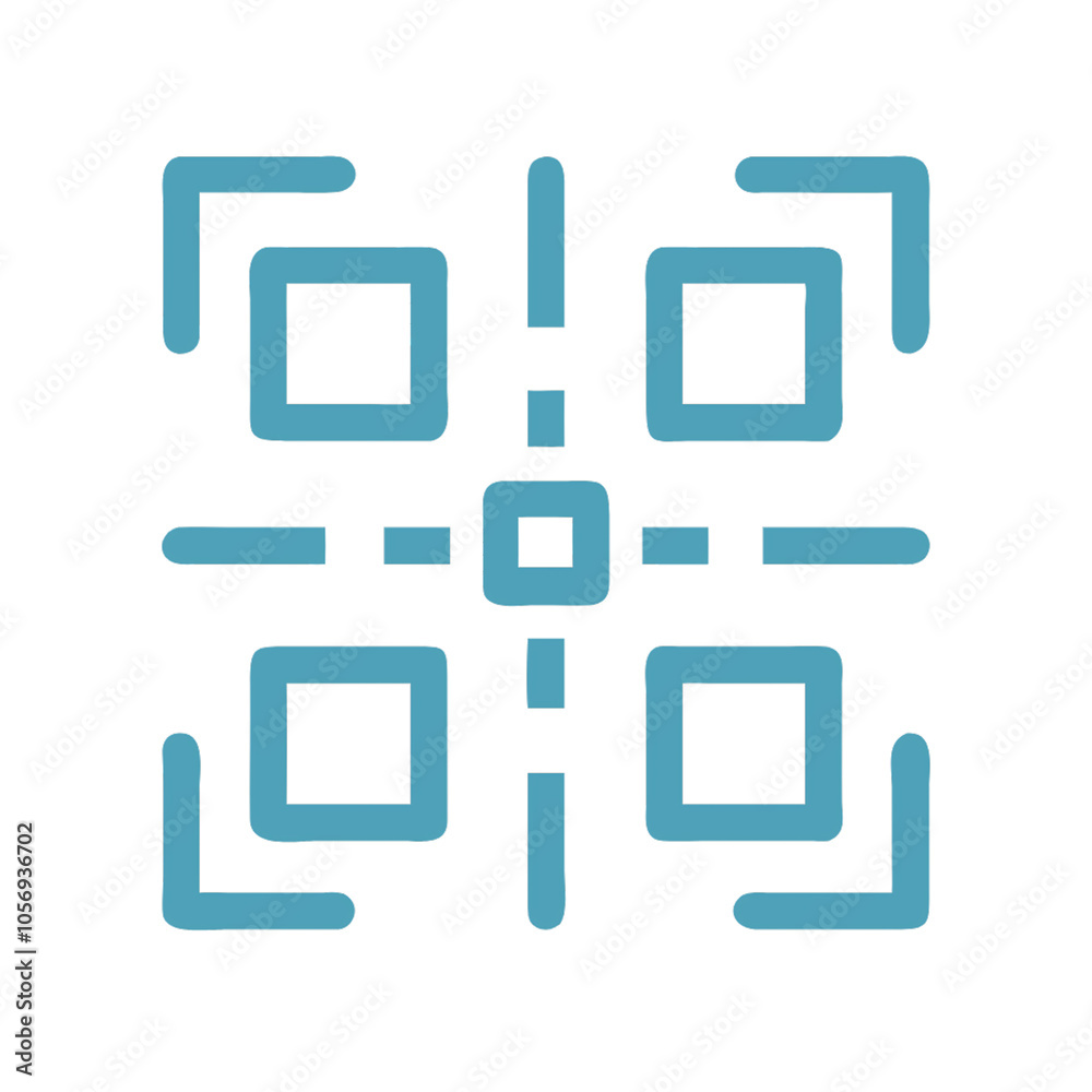 Blue geometric symbol resembling a stylized QR code. Square shapes and lines create a balanced, symmetrical design against a transparent background, suggesting a futuristic aesthetic Blue geometric symbol resembling a stylized QR code. Square shapes and lines create a balanced, symmetrical design against a transparent background, suggesting a futuristic aesthetic