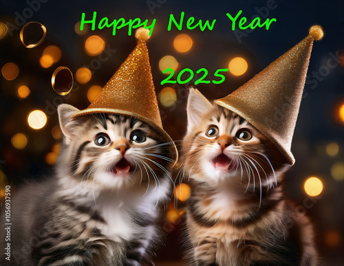 Obraz na płótnie Zwei kleine Katze mit Partyhüte feiern Silvester w salonie