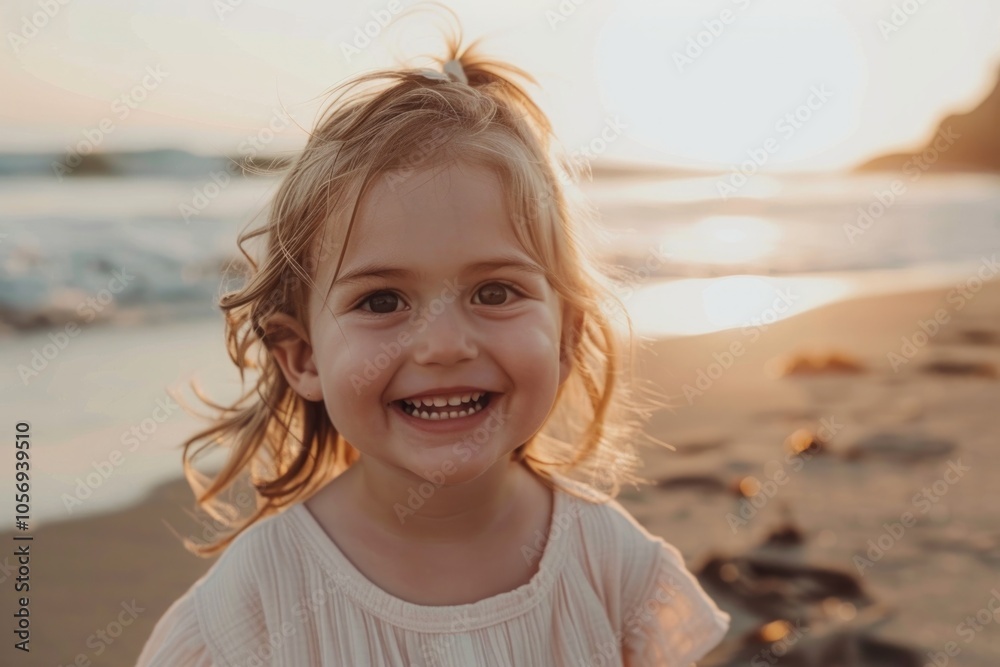 Family Vacation Fun. Preschool Age Girl Enjoying Beach with Family in California Family Vacation Fun. Preschool Age Girl Enjoying Beach with Family in California