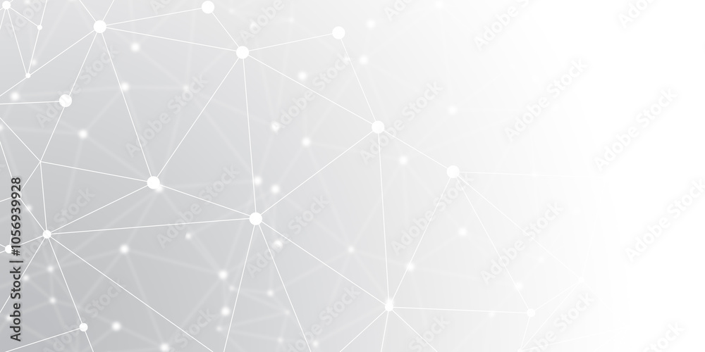 Modern and futuristic techno style background. Communication network or neural network connection. Gray and white pattern with copy space Modern and futuristic techno style background. Communication network or neural network connection. Gray and white pattern with copy space
