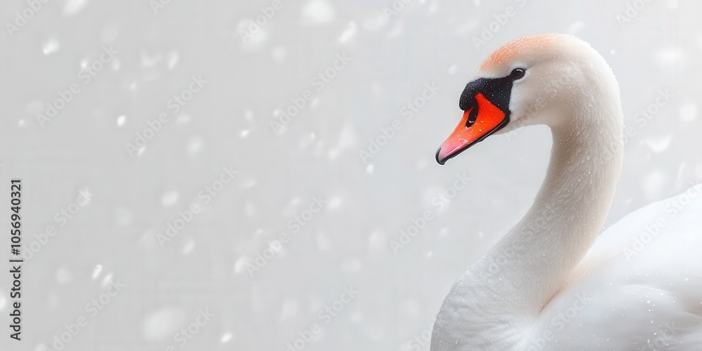 Obraz premium Graceful White Swan Portrait with Water Droplets and Blurred Background