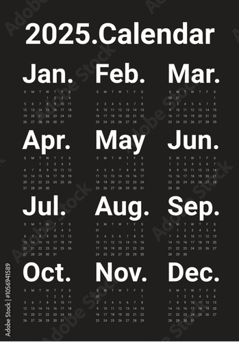 2025 year calendar vector design template