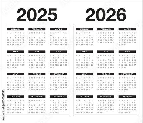 2025 2026 year calendar vector design template
