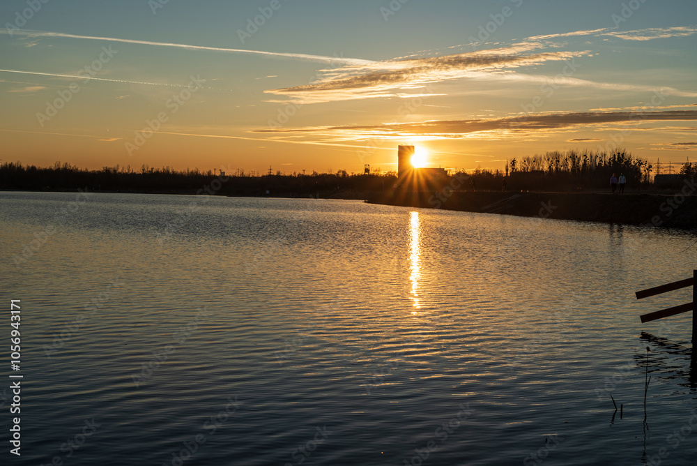 Sunset above Karvinske more lake near Karvina city in Czech republic Sunset above Karvinske more lake near Karvina city in Czech republic