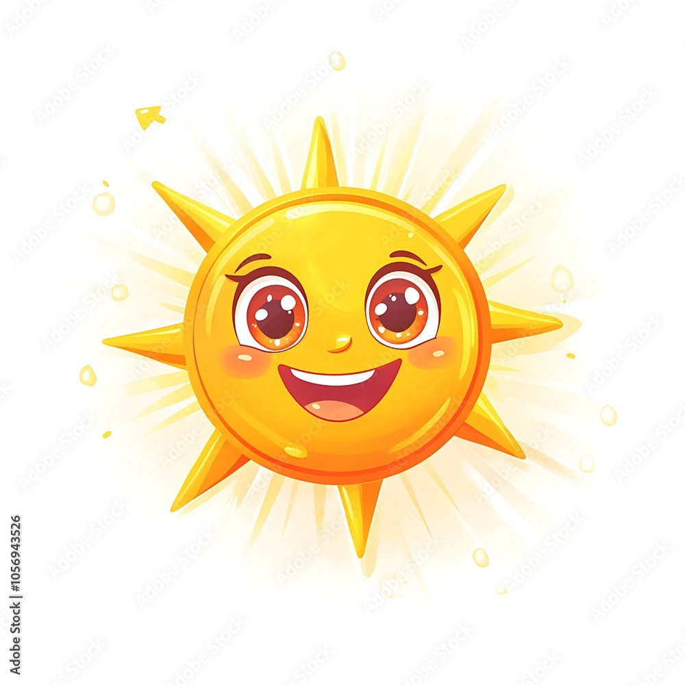 A cartoon cheerful sun with a smiling face and bright rays on a white background. A cartoon cheerful sun with a smiling face and bright rays on a white background.