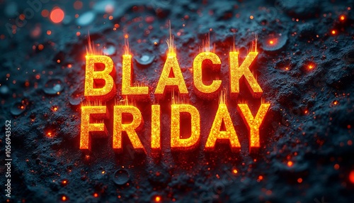 Fiery Black Friday Text, Glowing Against Dark Background, Perfect for Sale Promotions