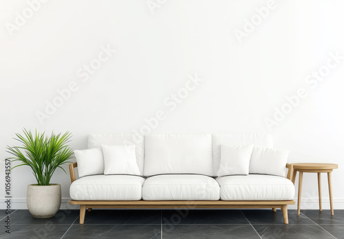 Elegant modern living room with a white sofa and minimalist decor