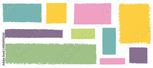 Grunge frame, text box, hand drawn crayon brush. Set. Vector illustration