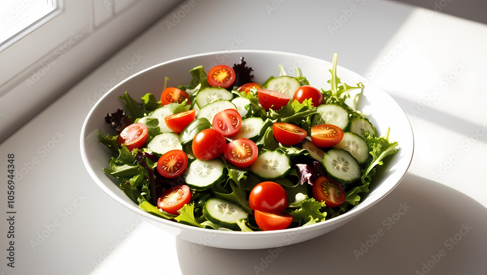 Fresh Salad Bowl with Mixed Greens Cherry Tomatoes and Cucumbers Fresh Salad Bowl with Mixed Greens Cherry Tomatoes and Cucumbers