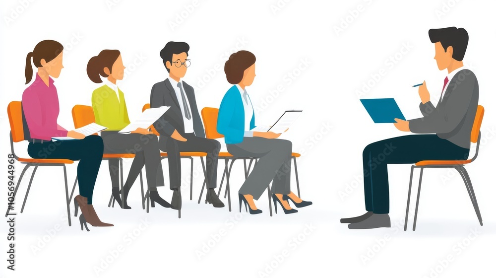 An engaging group discussion with diverse individuals seated, showcasing collaboration and communication in a professional setting. An engaging group discussion with diverse individuals seated, showcasing collaboration and communication in a professional setting.