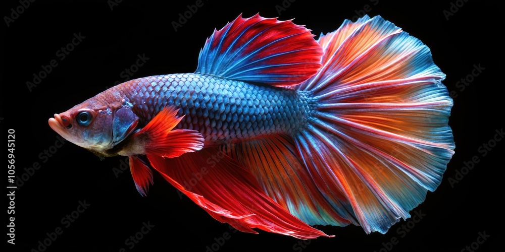 Stunning Betta Fish in Neon Colors Against Dark Background - High Depth of Field Image of Siamese Fighting Fish with Beautiful Movement and Vibrant Halfmoon Tail Stunning Betta Fish in Neon Colors Against Dark Background - High Depth of Field Image of Siamese Fighting Fish with Beautiful Movement and Vibrant Halfmoon Tail