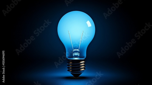 A glowing blue lightbulb set against a dark background, symbolizing innovation, brightness, and ideas that light up the darkness, in a simple aesthetic design.