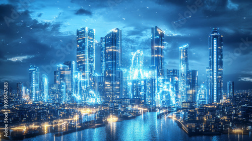 A conceptual illustration of a city powered entirely by fusion energy, with glowing power plants and futuristic skyscrapers, symbolizing the promise of abundant clean energy