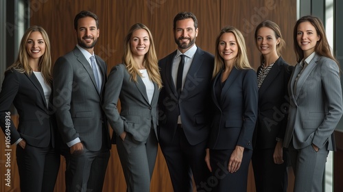 Group portrait of a professional business team in light modern office