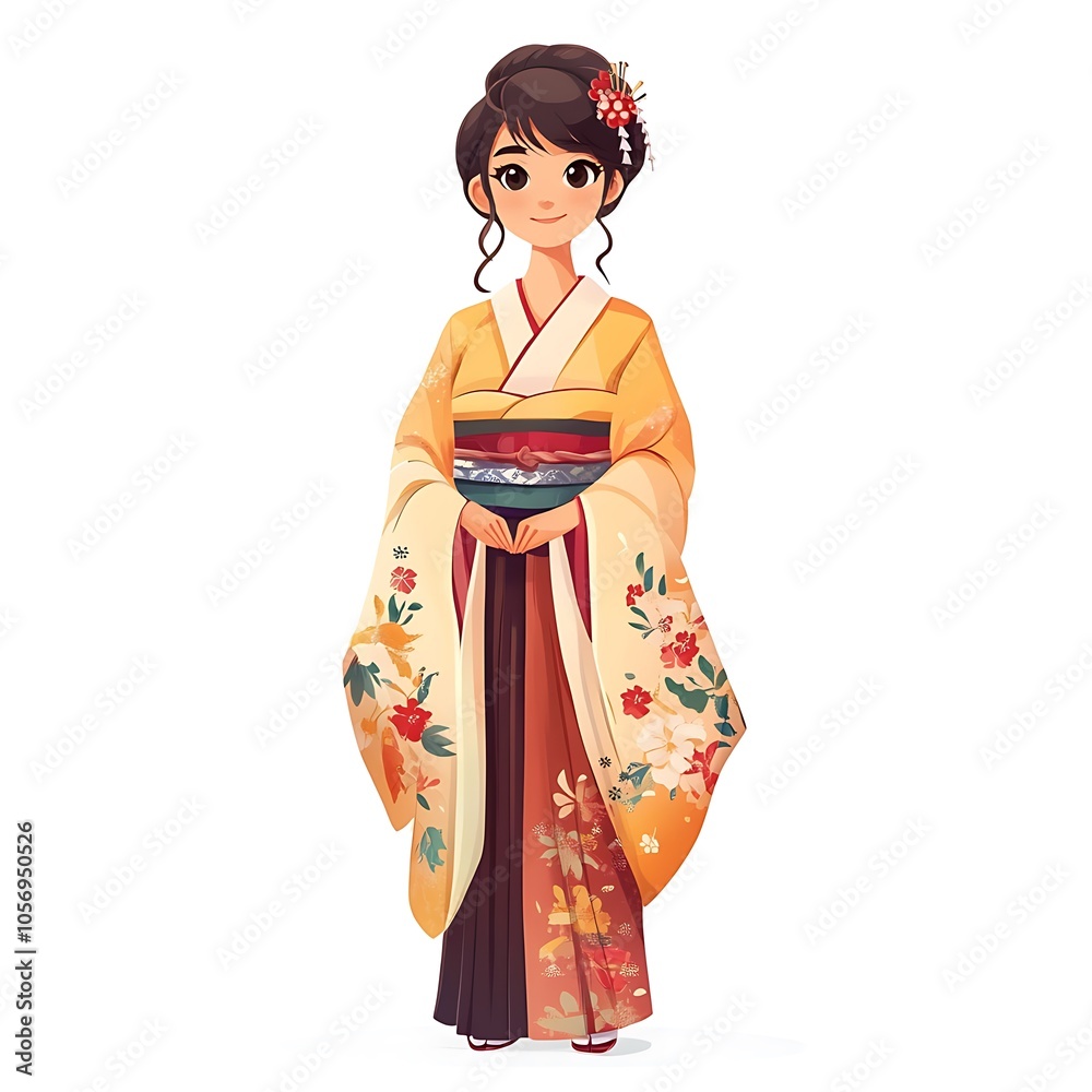 Cartoon girl in a traditional kimono on a white background. Cartoon girl in a traditional kimono on a white background.