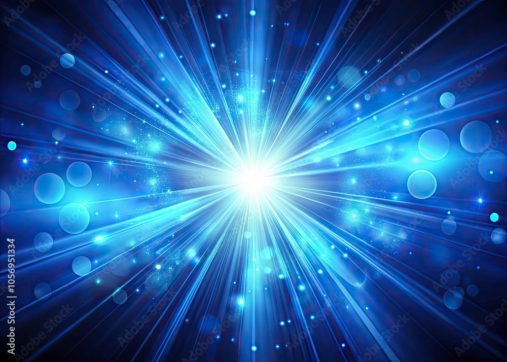 Fototapeta premium Vibrant Blue Luminescent Rays on Dark Gradient Background - Abstract Glowing Banner Design with Bokeh Effect