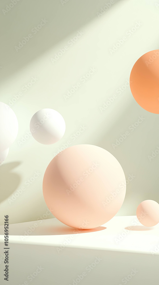 calming 3D minimal design featuring pastel spheres in soft colors, creating serene atmosphere. gentle light enhances soothing effect of composition calming 3D minimal design featuring pastel spheres in soft colors, creating serene atmosphere. gentle light enhances soothing effect of composition