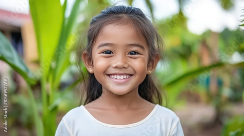 Happy Asian Schoolgirl Smiling Outdoors Education Friends Back to School