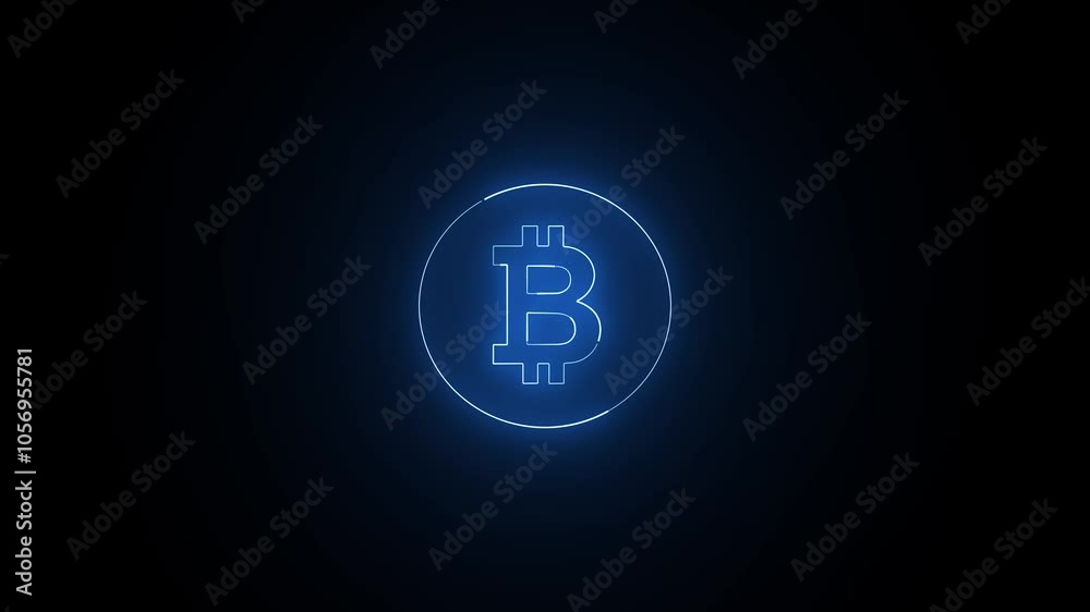 Neon glowing line bitcoin icon animation on the black background. Bitcoin icon neon animation. Neon glowing line bitcoin icon animation on the black background. Bitcoin icon neon animation.