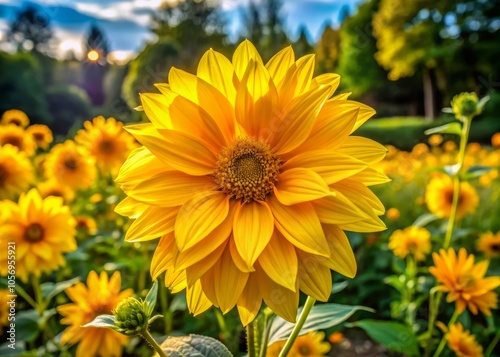 Blooming Helianthus tuberosus - Tall Shrub with Yellow Flowers in Summer Garden, Perennial Herbaceous Vegetable, Forage Plant, Vibrant Floral Background, Nature Photography photo