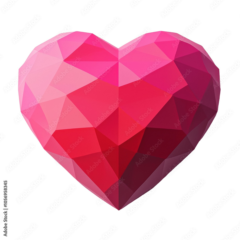 custom made wallpaper toronto digital3D pink heart with geometric facets and gradient colors, merging shades of pink and red for a modern romantic theme. Isolated on transparent background, png.