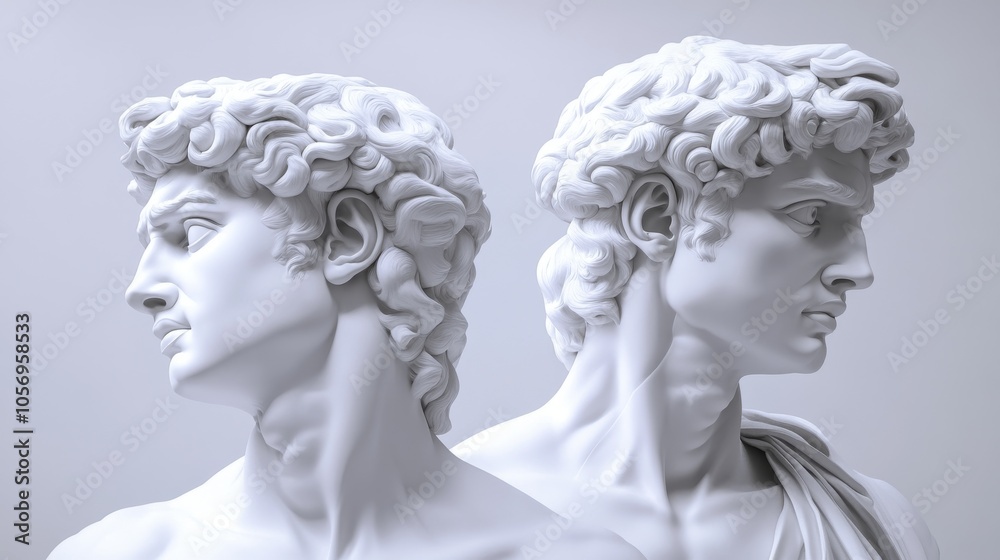 Stunning white marble statues showcasing exquisite details and craftsmanship, representing classical art and beauty. Stunning white marble statues showcasing exquisite details and craftsmanship, representing classical art and beauty.
