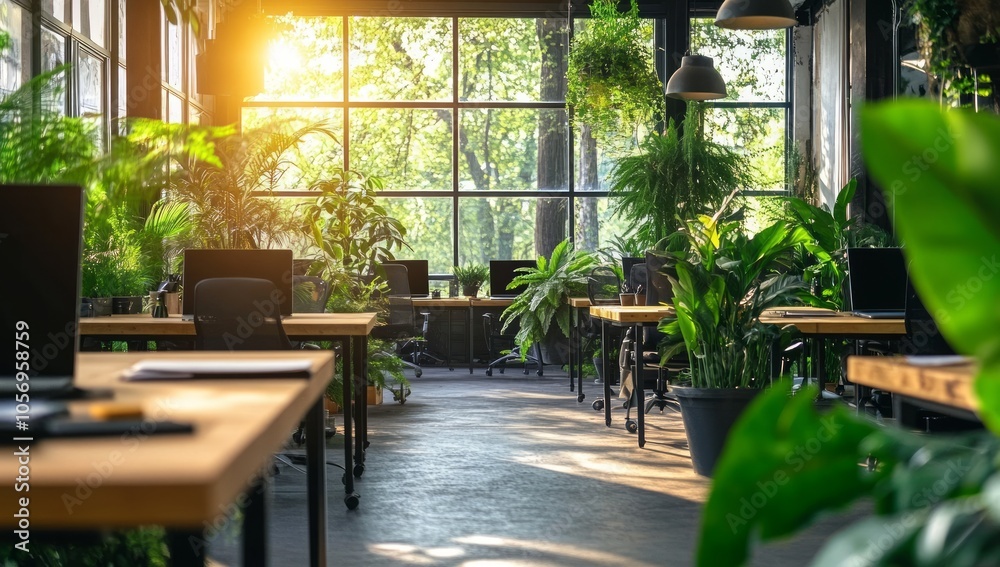 Modern Green Office Space with Natural Light Modern Green Office Space with Natural Light