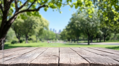 Wallpaper Mural Rustic Wooden Tabletop with Blurred Green Park Background   Nature  Summer  Outdoor  Fresh Torontodigital.ca