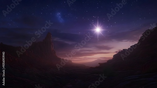 A Bright Star Over Silhouetted Mountains and a Starry Night Sky