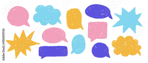 Colorful set of speech bubbles. Hand drawn chalk various forms of windows, clouds for chat, messages. Vector elements for text on white background