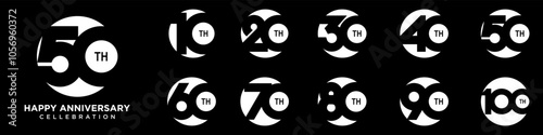 collection of creative Anniversary circle number 10 to 100 logo designs. abstract number design vector illustration