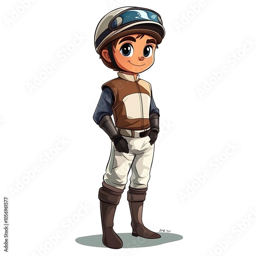 Cartoon racehorse jockey in racing gear on a white background.