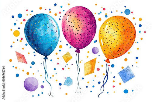 Colorful balloons, festive celebration, white isolated background