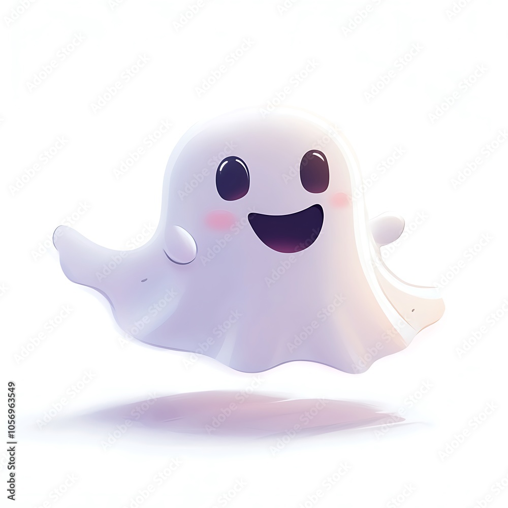Cartoon ghost with a friendly face, floating happily on a white background. Cartoon ghost with a friendly face, floating happily on a white background.