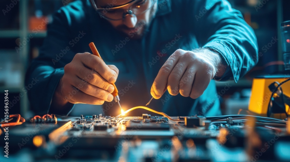 Electrical engineer repairing electronics equipment Electrical engineer repairing electronics equipment
