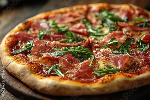 Delicious Italian Pizza with Prosciutto and Arugula