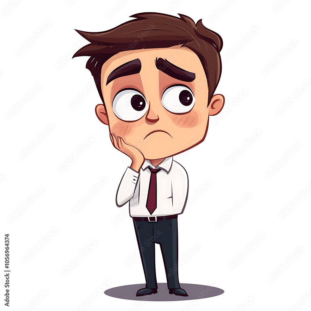 Cartoon employee facepalming with an exasperated look on a white background. Cartoon employee facepalming with an exasperated look on a white background.