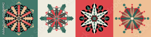 Abstract geometric snowflakes, winter elements for design, vector backgrounds