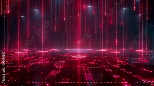 Glowing Red and Black Rain in Digital Space