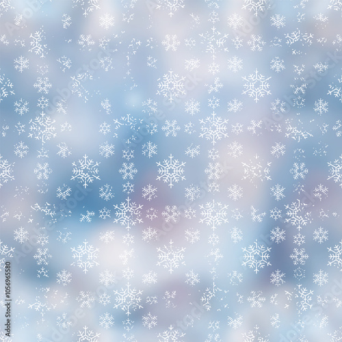 Vector winter background, snowfall and blizzard, snowflakes seamless pattern