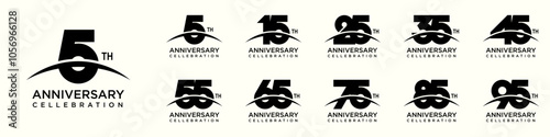 collection of creative number swoosh 15 to 95 logo designs. abstract number design vector illustration