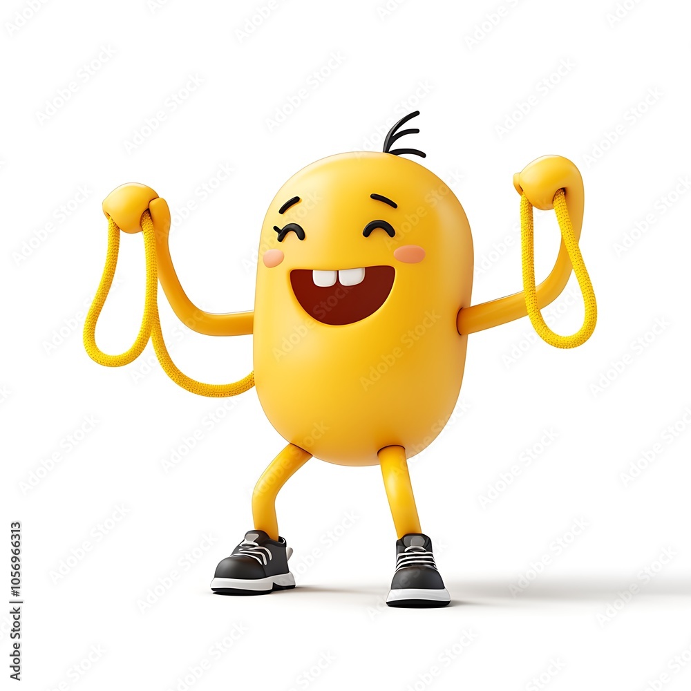 A cheerful cartoon character using resistance bands with enthusiasm on a white background. A cheerful cartoon character using resistance bands with enthusiasm on a white background.
