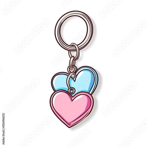 Cartoon keychain with two heart charms on a white background.