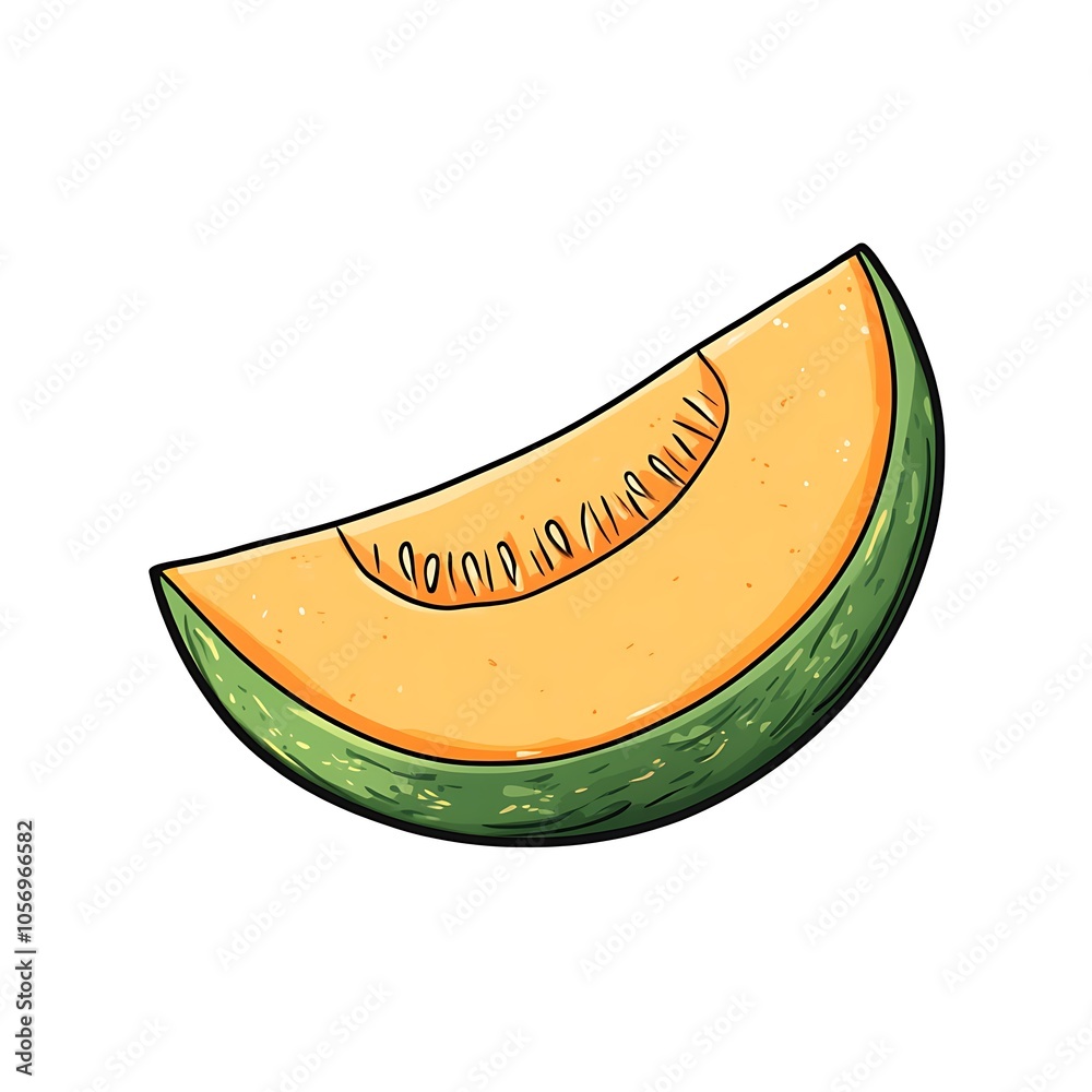 A cartoon cantaloupe slice on a white background.