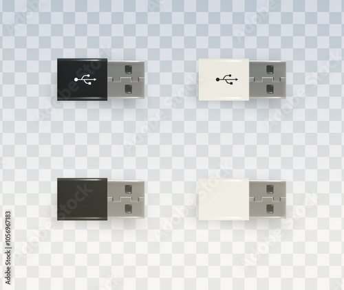 Vector isolated USB pen drives, black and white flash disks.