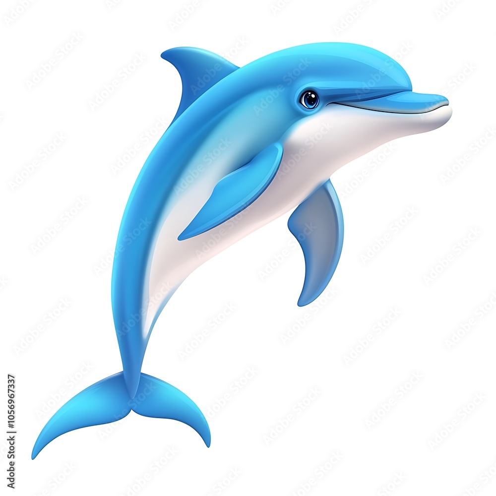 Obraz premium A cartoon dolphin jumping in the air on a white background.
