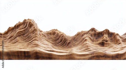 Mountainside with distinctive wave and ripple patterns, capturing the artistry of erosion, isolated on white