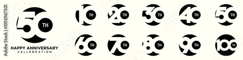 collection of creative Anniversary circle number 10 to 100 logo designs. abstract number design vector illustration