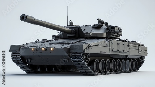 A tank with camouflage paint isolated on a white background. photo