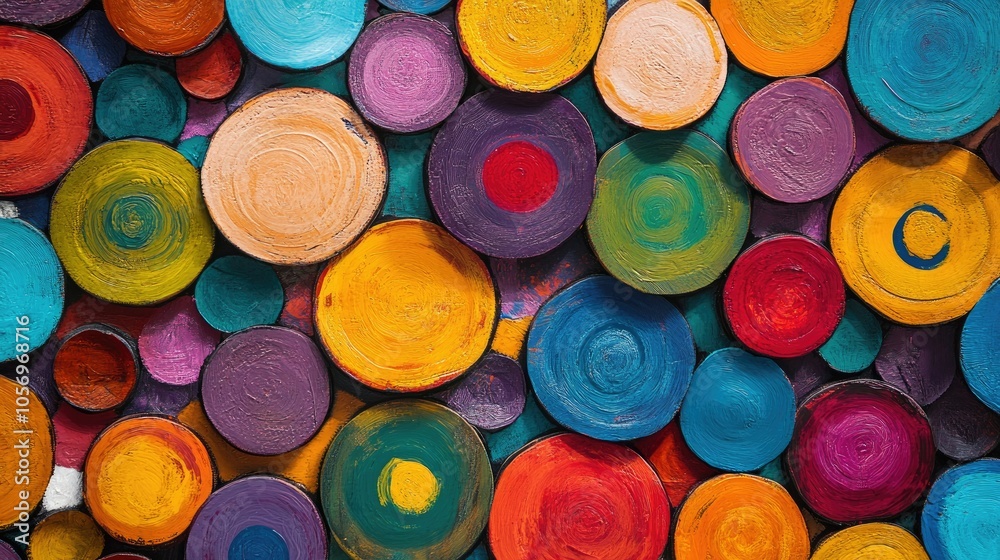Layered colorful circles creating an abstract, lively background; perfect for modern and creative projects Layered colorful circles creating an abstract, lively background; perfect for modern and creative projects